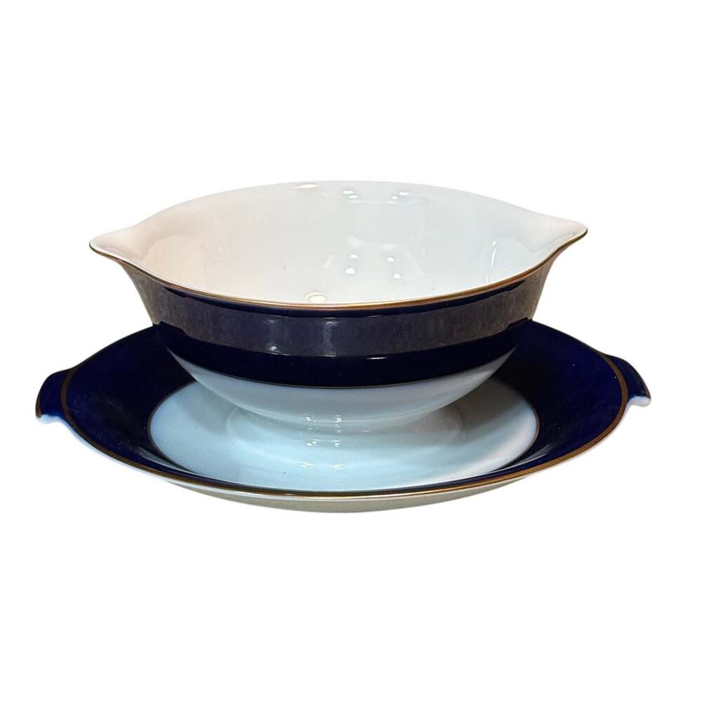 Rosenthal Claudine Attached Gravy Boat Under Plate Dinner Cobalt Blue & Gold